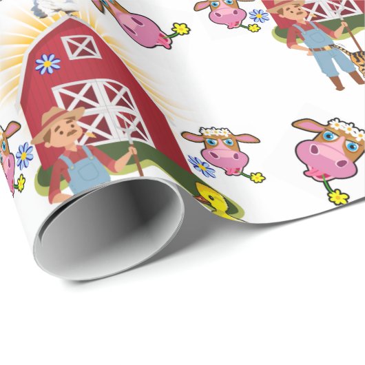 Glanzend wrapppapier, boerenboerderijKoeien Cadeaupapier (Rol Hoek)