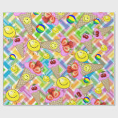 Glanzend wrapppapier Chevron Strawberry Cream Cadeaupapier (Vlak)