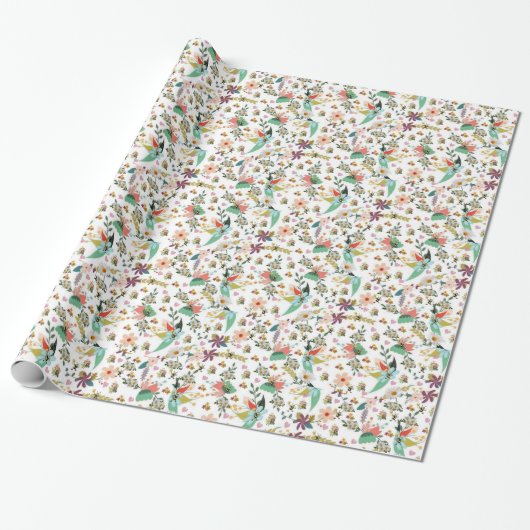 Glanzend wrapppapier, Floral Cadeaupapier (Uitgerold)