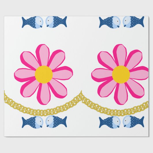 Glanzend wrapppapier, Floral Gold Chain Cadeaupapier (Vlak)