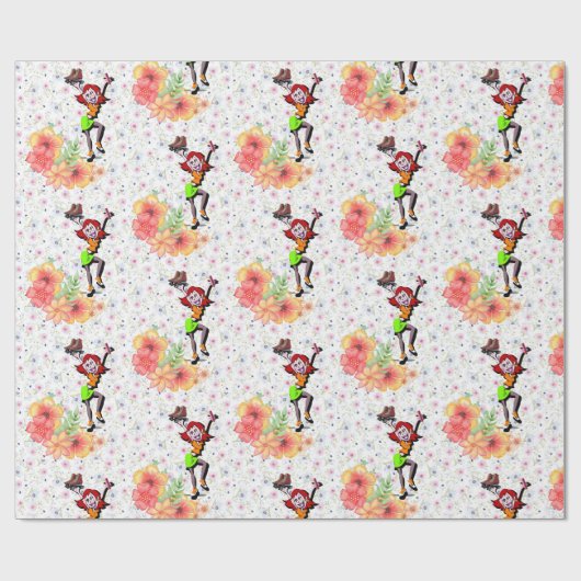 Glanzend wrapppapier, Floral Skating Cadeaupapier (Vlak)