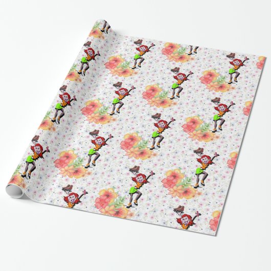 Glanzend wrapppapier, Floral Skating Cadeaupapier (Uitgerold)