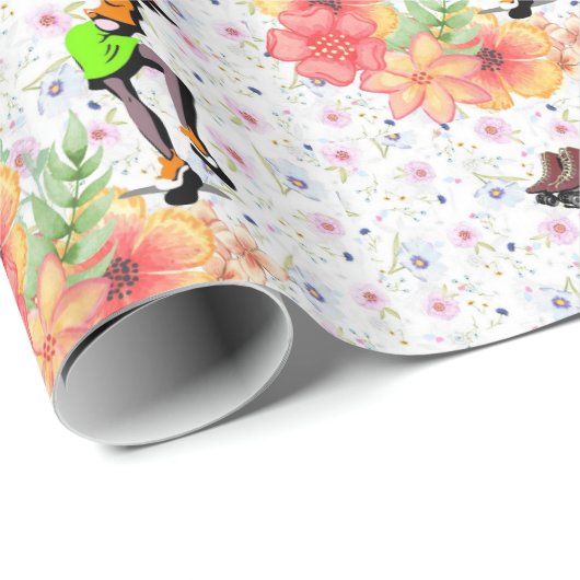 Glanzend wrapppapier, Floral Skating Cadeaupapier (Rol Hoek)