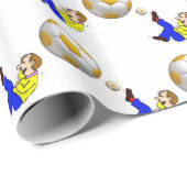 Glanzend wrapppapier, geel wit Voetbal Cadeaupapier (Rol Hoek)