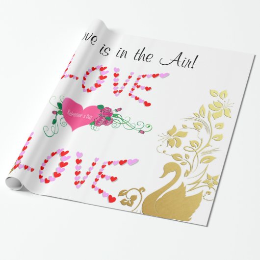 Glanzend wrapppapier, Gold Swan Love is Air Cadeaupapier (Uitgerold)
