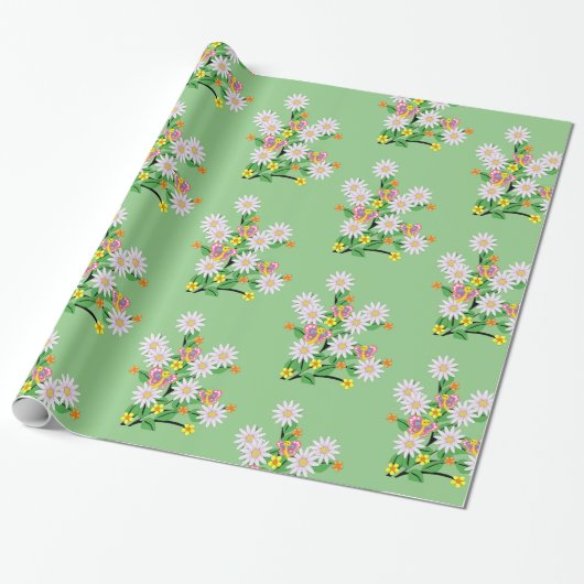 Glanzend wrapppapier, groen voor Floral Butterfly Cadeaupapier (Uitgerold)