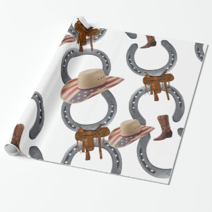 Glanzend wrapppapier, Hoefijzer met cowboy-zadelza Cadeaupapier