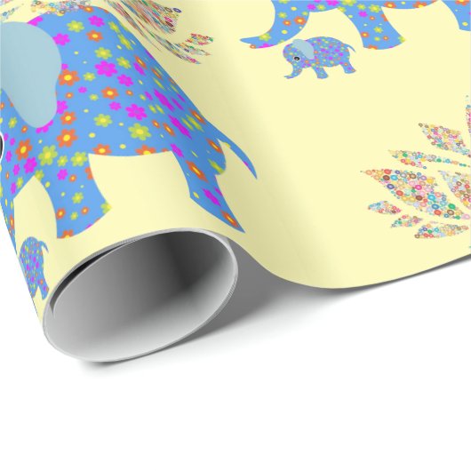 Glanzend wrapppapier, kleurrijk olifant cadeaupapier (Rol Hoek)