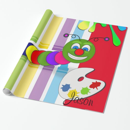 Glanzend wrapppapier, kleurrijke worm cadeaupapier (Uitgerold)
