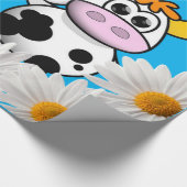 Glanzend wrapppapier, Koe Floral White Daisy Blue Cadeaupapier (Hoek)