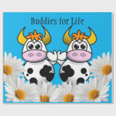 Glanzend wrapppapier, Koe Floral White Daisy Blue Cadeaupapier (Vlak)