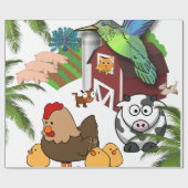 Glanzend wrapppapier, Koe kippenvogels Cadeaupapier (Vlak)