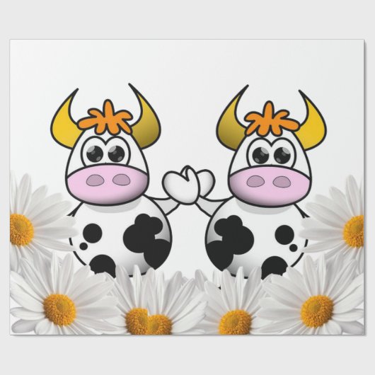 Glanzend wrapppapier, Koe White Daisy Cadeaupapier (Vlak)