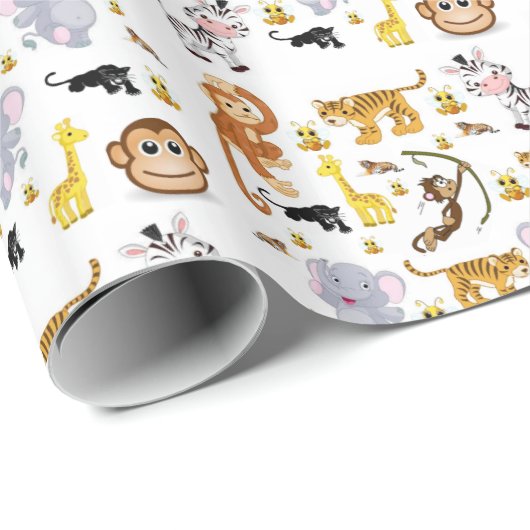 Glanzend wrapppapier olifant tijgeraapje cadeaupapier (Rol Hoek)