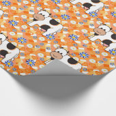 Glanzend wrapppapier, Oranje blauwe bloemen Koeien Cadeaupapier (Hoek)