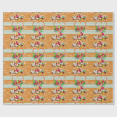 Glanzend wrapppapier, Oranje Floral Cadeaupapier (Vlak)
