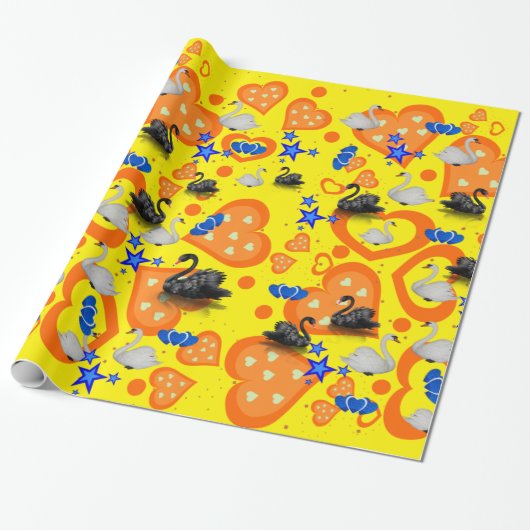 Glanzend wrapppapier, Oranje zwoerd Cadeaupapier (Uitgerold)