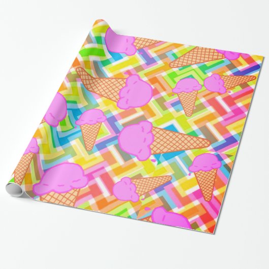 Glanzend wrapppapier, pastel Chevron Ice Cream Cadeaupapier (Uitgerold)