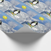 Glanzend wrapppapier, Penguin Skiing Mountains Cadeaupapier (Hoek)