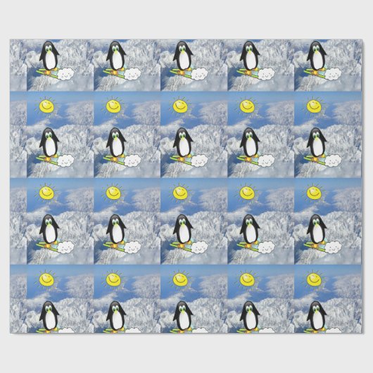 Glanzend wrapppapier, Penguin Skiing Mountains Cadeaupapier (Vlak)