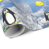 Glanzend wrapppapier, Penguin Skiing Mountains Cadeaupapier (Rol Hoek)
