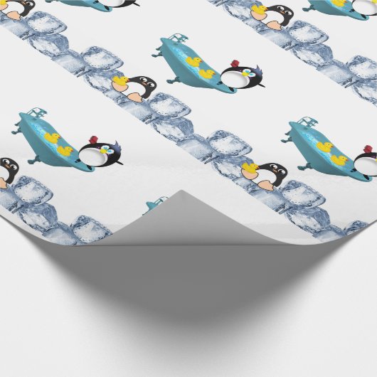 Glanzend wrapppapier, Penguin Yellow Ducks Bath Cadeaupapier (Hoek)