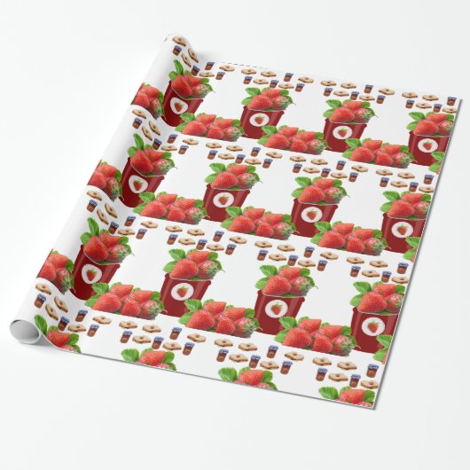 Glanzend wrapppapier, pindakaas-aardbei cadeaupapier (Uitgerold)