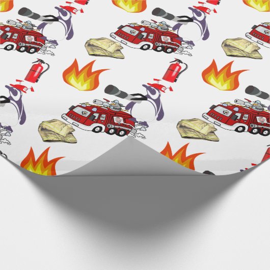 Glanzend wrapppapier, pinguïn Fire Fireman Cadeaupapier (Hoek)
