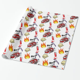 Glanzend wrapppapier, pinguïn Fire Fireman Cadeaupapier