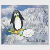Glanzend wrapppapier, pinguïn Skiing is leuk Cadeaupapier (Vlak)