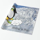 Glanzend wrapppapier, pinguïn Skiing is leuk Cadeaupapier (Uitgerold)