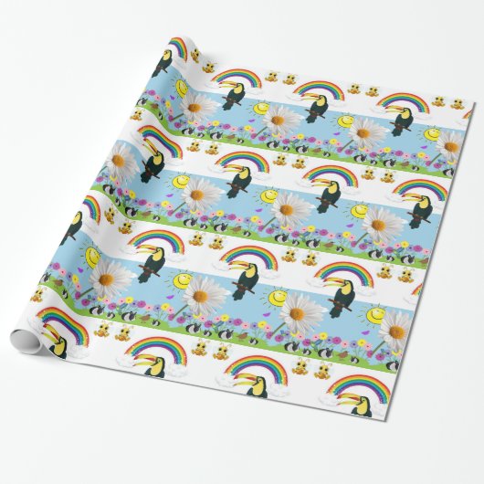 Glanzend wrapppapier, regenboogparrots Sun Rabbits Cadeaupapier (Uitgerold)