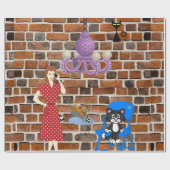 Glanzend wrapppapier, Retro Woman Black Cat Cadeaupapier (Vlak)