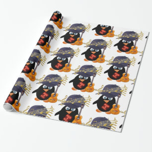 Glanzend wrapppapier, Rock in Roll Penguin Guitar Cadeaupapier