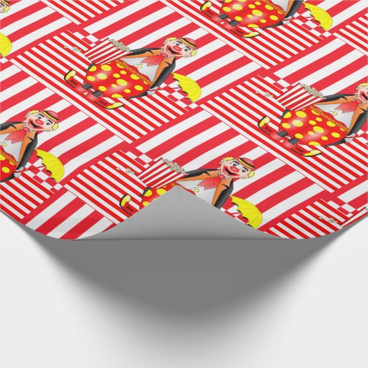Glanzend wrapppapier, rode strepe popcorn cadeaupapier (Hoek)