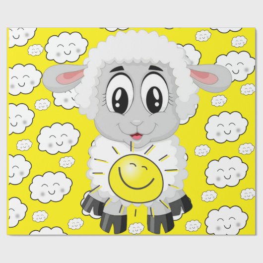 Glanzend wrapppapier, schaap Sun gele wolken Cadeaupapier (Vlak)