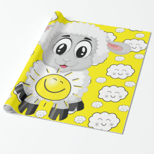 Glanzend wrapppapier, schaap Sun gele wolken Cadeaupapier