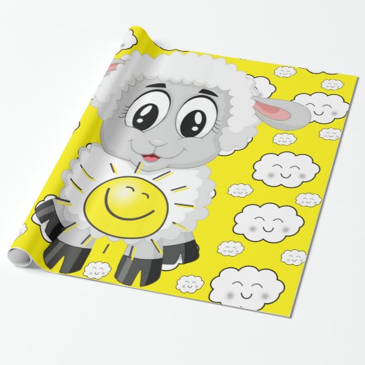 Glanzend wrapppapier, schaap Sun gele wolken Cadeaupapier (Uitgerold)