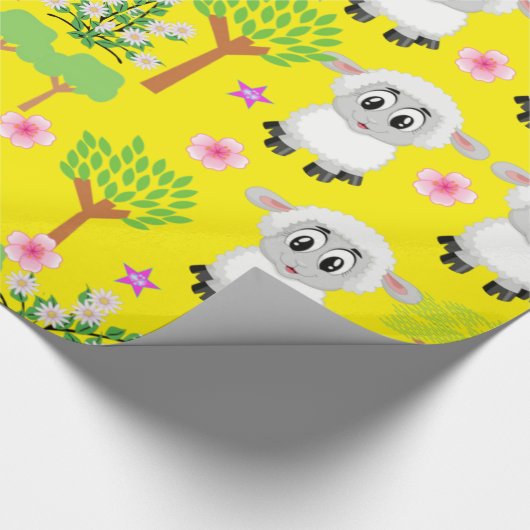 Glanzend wrapppapier, schapenbomen, geel cadeaupapier (Hoek)