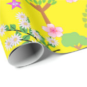 Glanzend wrapppapier, schapenbomen, geel cadeaupapier (Rol Hoek)