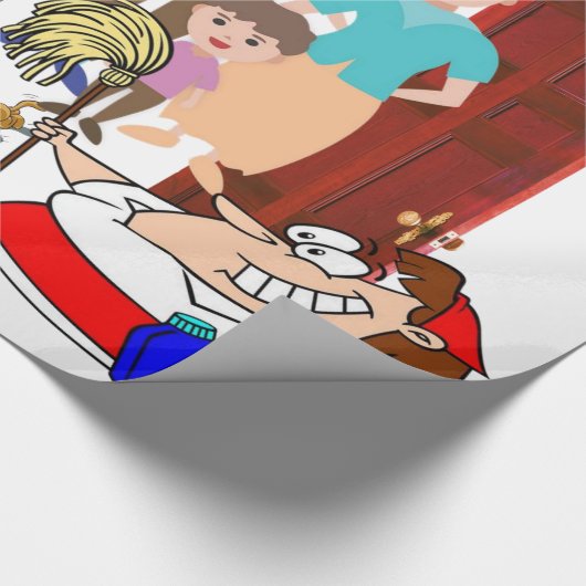 Glanzend wrapppapier, schoonmaakdame cadeaupapier (Hoek)