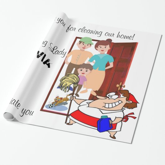 Glanzend wrapppapier, schoonmaakdame cadeaupapier (Uitgerold)