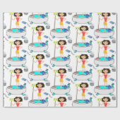 Glanzend wrapppapier, schoonmaakdame cadeaupapier (Vlak)