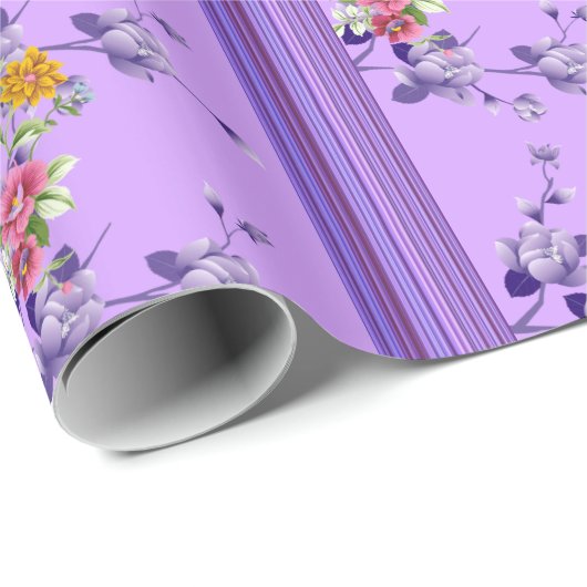 Glanzend wrapppapier, stripe Paarse Floral Cadeaupapier (Rol Hoek)