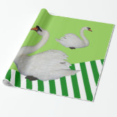 Glanzend wrapppapier, Swan Green Stripe Cadeaupapier (Uitgerold)