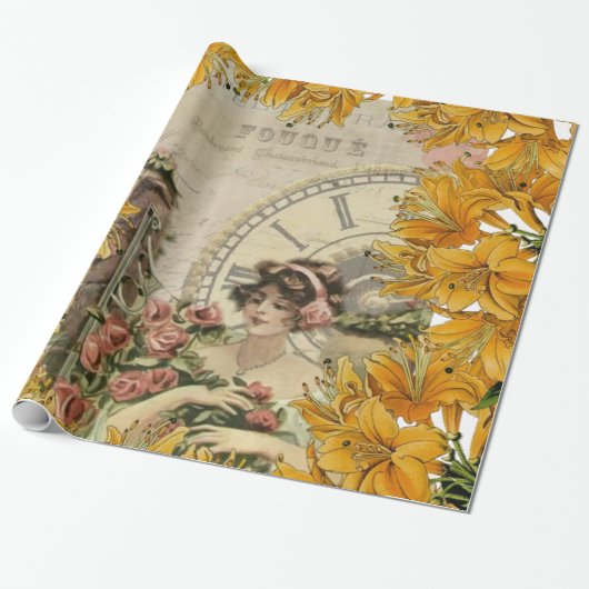 Glanzend wrapppapier, Victoriaans Floral Cadeaupapier (Uitgerold)