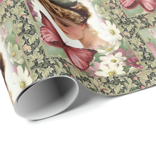 Glanzend wrapppapier Victoriaans groen Cadeaupapier (Rol Hoek)