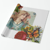 Glanzend wrapppapier, vlinderbloemig Victoriaans Cadeaupapier (Uitgerold)