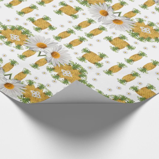 Glanzend wrapppapier Witte Daisy-ananassen Cadeaupapier (Hoek)