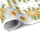 Glanzend wrapppapier Witte Daisy-ananassen Cadeaupapier (Rol Hoek)